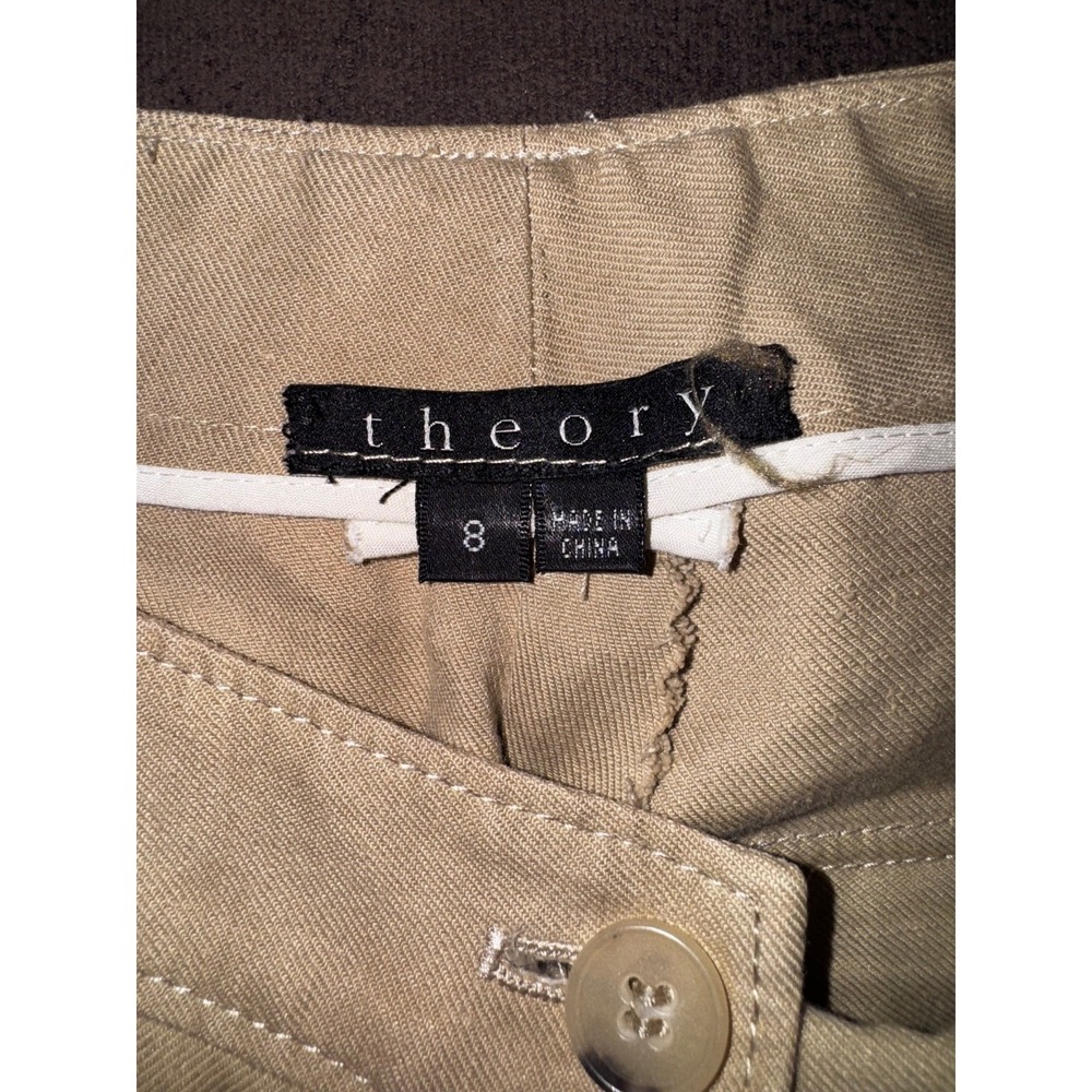 Theory Women Bermuda Shorts khaki tan Linen Cotton Cuffed Shorts Sz 8 Timeless